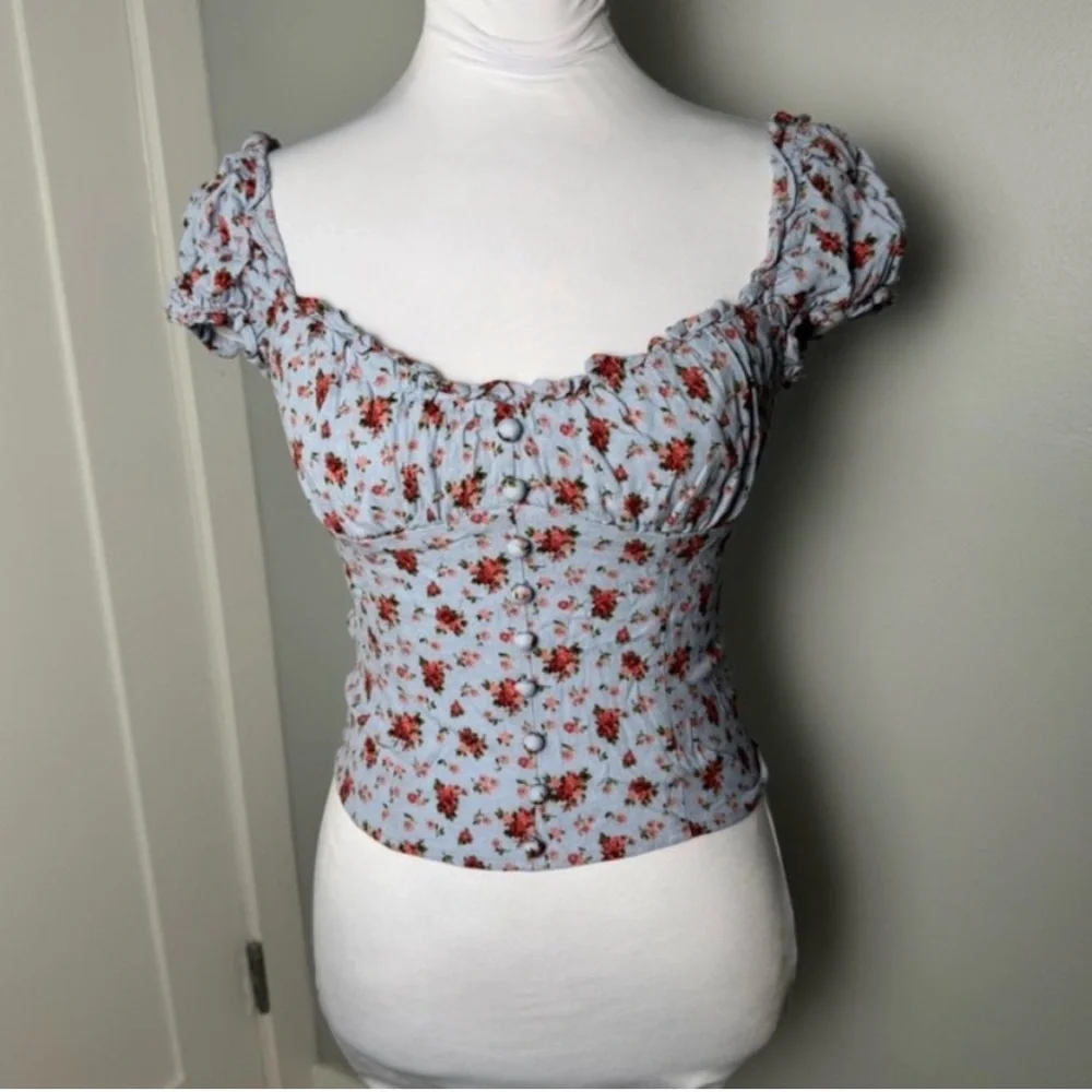Reformation Bev Ruffle Top in Petunia Blue